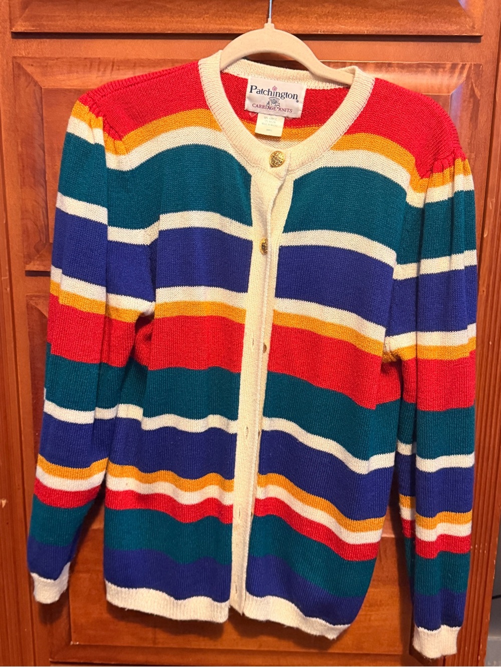 Patchington Red Teal Royal Blue Mustard Striped Cardigan